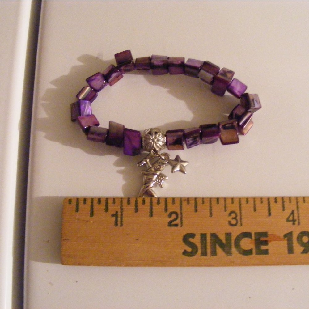 Ladies Purple Metallic Beads Charm Bracelet Stretchable